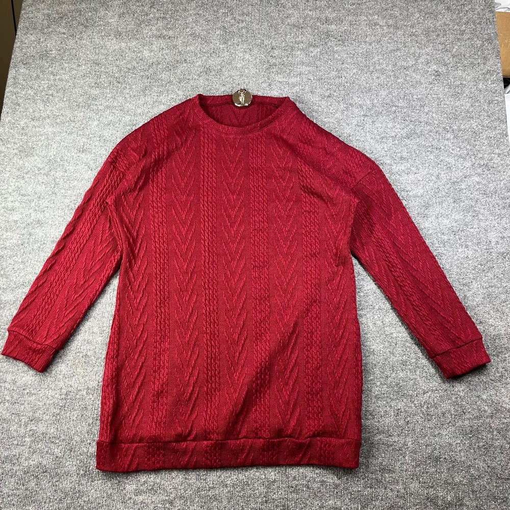 Men's Cable-Knit Sweater Cranberry Red Long Sleeve Classic Pullover Knit Top